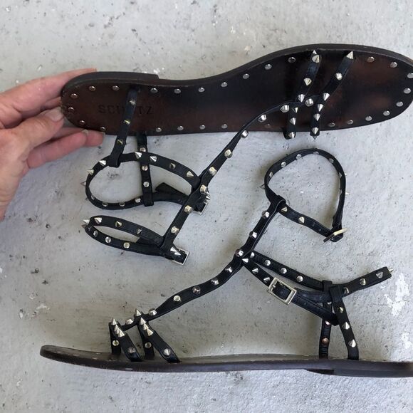 SCHUTZ Black Sandals with Silver Accents - Picture 1 of 6